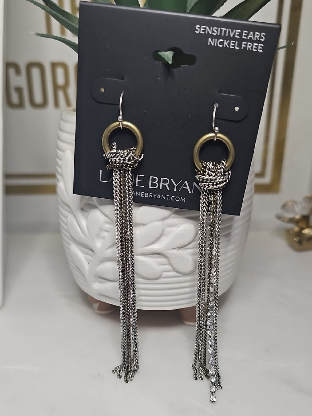 Lane Bryant Silver & Gold Tassel Drop Earrings